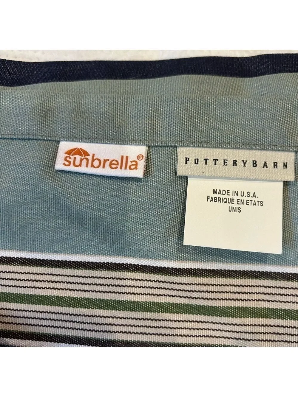 Pottery Barn Curtain Panels Outdoor Striped Denim Sunbrella Blue Teal 50x108
